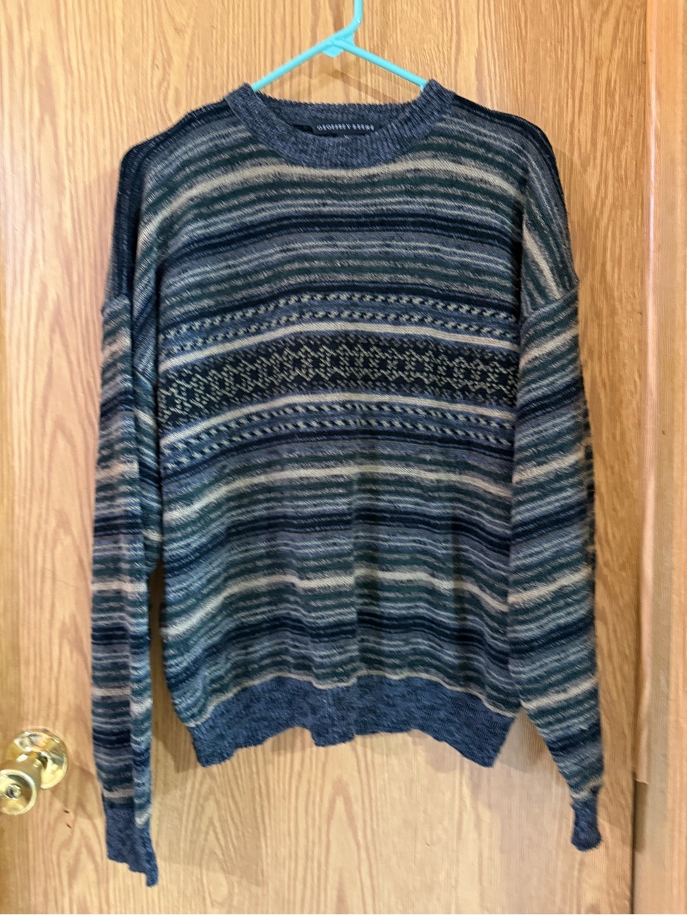 Geoffrey Beene Men's Striped Crewneck Sweater - Blue, Gray, Cream